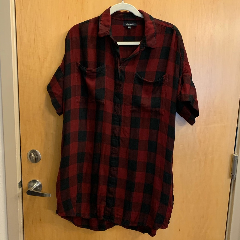 Madewell Collared Buffon Up Gingham Shift Dress